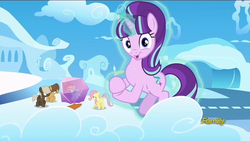 Size: 1920x1080 | Tagged: safe, screencap, dumbbell, fluttershy, hoops, rainbow dash, starlight glimmer, g4, the cutie re-mark, discovery family logo, levitation, magic, s5 starlight, self-levitation, starlight says bravo, telekinesis