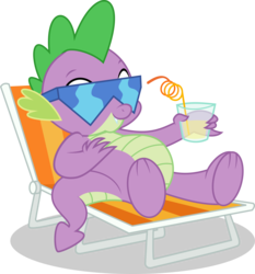 Size: 4667x5000 | Tagged: safe, artist:xebck, spike, g4, season 5, the cutie re-mark, absurd resolution, beach chair, chair, food, glass, juice, lemonade, lounging, lying, male, on back, silly straw, simple background, solo, sunglasses, transparent background, vacation, vector