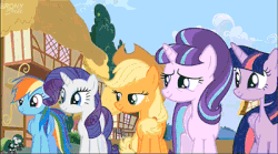 Size: 400x223 | Tagged: safe, screencap, applejack, fluttershy, pinkie pie, rainbow dash, rarity, starlight glimmer, twilight sparkle, alicorn, pony, g4, the cutie re-mark, animated, female, friends are always there for you, mane six, mare, singing, twilight sparkle (alicorn)