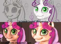 Size: 2100x1500 | Tagged: safe, artist:colorfulworks, sweetie belle, g4, :3, female, nightmare fuel, solo, wip