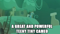 Size: 474x271 | Tagged: safe, edit, edited screencap, screencap, doctor whooves, time turner, trixie, earth pony, pony, unicorn, g4, the cutie re-mark, alternate timeline, cameo, chrysalis resistance timeline, female, image macro, male, mare, meme, stallion