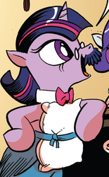 Size: 361x582 | Tagged: safe, idw, twilight sparkle, friendship is magic #26, g4, spoiler:comic, clerk, clothes, costume, female, outfit catalog, solo