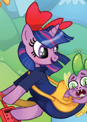 Size: 251x350 | Tagged: safe, idw, spike, twilight sparkle, g4, spoiler:comic, clothes, cosplay, costume, kiki's delivery service, outfit catalog