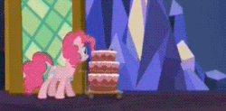 Size: 344x169 | Tagged: safe, screencap, pinkie pie, g4, the cutie re-mark, animated, cake, female, food, messy eating, shrug