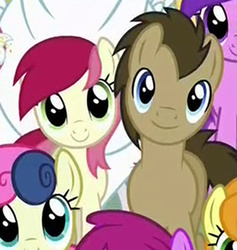 Size: 843x891 | Tagged: safe, screencap, doctor whooves, roseluck, time turner, earth pony, pony, g4, my little pony: friendship is magic, the cutie re-mark, cropped, female, male, ponies standing next to each other, stallion