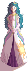 Size: 800x2000 | Tagged: dead source, safe, artist:megaimpact, princess celestia, human, g4, clothes, dress, female, humanized, simple background, solo