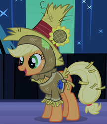 Size: 531x615 | Tagged: safe, screencap, applejack, earth pony, pony, g4, luna eclipsed, clothes, costume, cropped, female, mare, nightmare night costume, outfit catalog, scarecrow, solo
