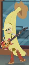 Size: 310x686 | Tagged: safe, screencap, applejack, a case for the bass, equestria girls, g4, my little pony equestria girls: rainbow rocks, banana, banana suit, bananajack, clothes, costume, female, food, outfit catalog, solo