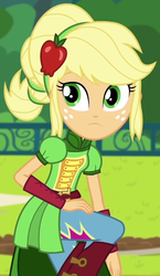 Size: 588x1016 | Tagged: safe, screencap, applejack, equestria girls, g4, my little pony equestria girls: friendship games, alternate hairstyle, boots, clothes, female, freckles, pants, solo