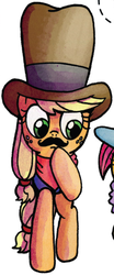 Size: 346x829 | Tagged: safe, idw, applejack, g4, spoiler:comic, clothes, costume, disguise, female, manehattan, outfit catalog, solo