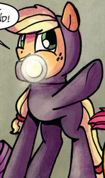 Size: 394x666 | Tagged: safe, idw, applejack, babs seed, rarity, earth pony, pony, g4, spoiler:comic, spoiler:comic22, catsuit, cropped, cute, female, flashlight (object), latex, latex suit, male, mouth hold, outfit catalog, sneaking suit, solo
