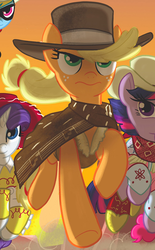 Size: 503x813 | Tagged: safe, idw, applejack, rainbow dash, rarity, twilight sparkle, g4, spoiler:comic, back to the future, clothes, costume, cowgirl, cowgirl outfit, jessie (toy story), lone ranger, marty mcfly, outfit catalog, the man with no name, toy story