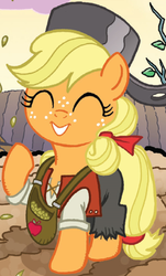 Size: 672x1113 | Tagged: safe, idw, applejack, earth pony, pony, g4, spoiler:comic, clothes, costume, female, johnny appleseed, outfit catalog, solo