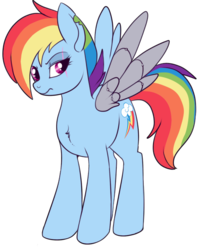Size: 500x618 | Tagged: safe, artist:lulubell, rainbow dash, g4, the cutie re-mark, alternate hairstyle, alternate universe, amputee, apocalypse dash, artificial wings, augmented, crystal war timeline, female, future, mechanical wing, prosthetic limb, prosthetic wing, prosthetics, scar, simple background, solo, torn ear, transparent background, wings