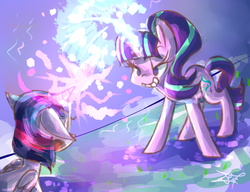 Size: 1300x1000 | Tagged: safe, artist:tamoqu, starlight glimmer, twilight sparkle, alicorn, pony, g4, the cutie re-mark, female, mare, twilight sparkle (alicorn)