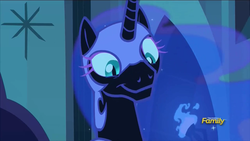 Size: 1366x768 | Tagged: safe, screencap, nightmare moon, pony, g4, season 5, the cutie re-mark, :t, alternate timeline, cute, discovery family logo, female, meme origin, moonabetes, moonie snacks, nightmare takeover timeline, smiling, solo
