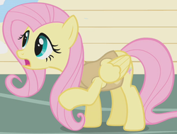 Size: 619x468 | Tagged: safe, screencap, fluttershy, pegasus, pony, g4, winter wrap up, animal team, clothes, cropped, female, mare, outfit catalog, raised hoof, solo, vest, winter wrap up vest