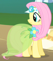 Size: 265x303 | Tagged: safe, screencap, fluttershy, pegasus, pony, g4, green isn't your color, clothes, dress, female, mare, outfit catalog, solo