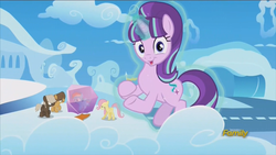 Size: 1920x1080 | Tagged: safe, screencap, dumbbell, fluttershy, hoops, rainbow dash, starlight glimmer, g4, the cutie re-mark, discovery family logo, levitation, magic, s5 starlight, sarcastic clap, self-levitation, starlight says bravo, telekinesis