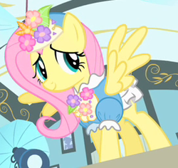 Size: 274x259 | Tagged: safe, screencap, fluttershy, pony, g4, green isn't your color, clothes, dress, female, outfit catalog, puffy sleeves, solo