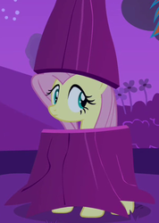 Size: 304x426 | Tagged: safe, screencap, fluttershy, pegasus, pony, hurricane fluttershy, :|, clothes, costume, cropped, disguise, female, fluttertree, hat, mare, outfit catalog, solo, tree, tree costume