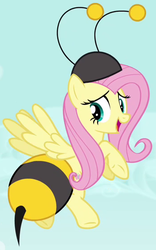 Size: 348x558 | Tagged: safe, screencap, fluttershy, pony, g4, it ain't easy being breezies, season 4, animal costume, bee costume, clothes, costume, female, flutterbee, outfit catalog, solo