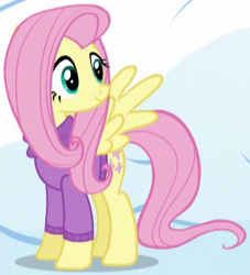 Size: 304x335 | Tagged: safe, screencap, fluttershy, pegasus, pony, g4, tanks for the memories, bottomless, clothes, cropped, digital art, female, fluttershy's purple sweater, looking at something, mare, outfit catalog, purple sweater, solo, standing, sweater, sweatershy, turtleneck