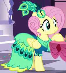 Size: 395x435 | Tagged: safe, screencap, fluttershy, g4, make new friends but keep discord, clothes, cropped, dress, female, gala dress, outfit catalog, solo