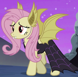 Size: 600x591 | Tagged: safe, screencap, fluttershy, pegasus, pony, g4, scare master, clothes, costume, cropped, dress, fake ears, fake flutterbat, fake wings, female, flutterbat costume, mare, nightmare night costume, outfit catalog, solo