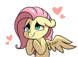 Size: 1402x1039 | Tagged: safe, artist:saber-panda, fluttershy, pegasus, pony, g4, bust, cute, female, floppy ears, heart, shyabetes, simple background, smiling, solo, white background