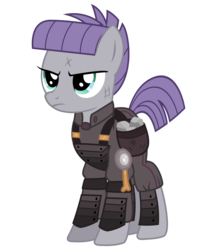 Size: 2600x3000 | Tagged: safe, artist:cheezedoodle96, maud pie, earth pony, pony, g4, the cutie re-mark, .svg available, alternate hairstyle, alternate timeline, ammunition, angry, apocalypse maud, armor, crystal war timeline, female, high res, injured, mare, rock, saddle bag, simple background, solo, svg, transparent background, vector