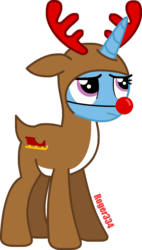Size: 788x1387 | Tagged: safe, artist:roger334, trixie, pony, unicorn, g4, antlers, female, hearth's warming eve, inkscape, mare, parody, ponyscape, red nose, rudolph the red nosed reindeer, simple background, solo, transparent background, vector, voice actor joke