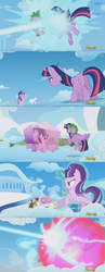 Size: 1243x3197 | Tagged: safe, screencap, dumbbell, fluttershy, hoops, rainbow dash, spike, starlight glimmer, twilight sparkle, alicorn, pony, the cutie re-mark, bondage, butt, discovery family logo, encasement, exhausted, female, fight, glowing horn, laser, levitation, magic, magic blast, mare, plot, s5 starlight, self-levitation, telekinesis, twilight sparkle (alicorn)