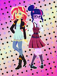 Size: 800x1067 | Tagged: safe, artist:yesi-chan, sci-twi, sunset shimmer, twilight sparkle, equestria girls, g4, my little pony equestria girls: friendship games