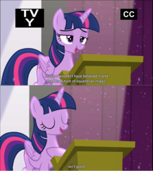 Size: 1000x1121 | Tagged: safe, screencap, twilight sparkle, alicorn, pony, g4, the cutie re-mark, female, mare, meme, twilight sparkle (alicorn), youtube caption