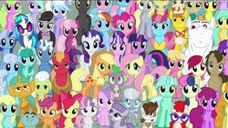 Size: 1280x720 | Tagged: safe, edit, edited screencap, screencap, aloe, amethyst star, apple bloom, applejack, berry punch, berryshine, big macintosh, bon bon, bulk biceps, carrot cake, carrot top, cheerilee, cloudchaser, cup cake, derpy hooves, diamond tiara, dj pon-3, doctor whooves, flitter, fluttershy, golden harvest, granny smith, lemon hearts, lily, lily valley, linky, lotus blossom, lyra heartstrings, maud pie, mayor mare, minuette, octavia melody, pinkie pie, pipsqueak, pound cake, pumpkin cake, rainbow dash, rarity, roseluck, scootaloo, sea swirl, seafoam, shoeshine, silver spoon, snails, snips, sparkler, spike, spring melody, sprinkle medley, starlight glimmer, sweetie belle, sweetie drops, thunderlane, time turner, twilight sparkle, twinkleshine, twist, vinyl scratch, alicorn, dragon, earth pony, ghost, pegasus, pony, unicorn, g4, the cutie re-mark, cake family, colt, cutie mark crusaders, everypony at s5's finale, female, implied photo finish, looking at you, male, mane six, mare, stallion, the ghost of obsidian pie, twilight sparkle (alicorn), wall of tags