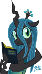 Size: 1083x1920 | Tagged: safe, artist:camo-pony, queen chrysalis, changeling, changeling queen, g4, :<, book, female, simple background, solo, transparent background, vector