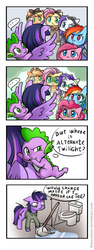Size: 662x1767 | Tagged: safe, artist:racoonsan, applejack, fluttershy, pinkie pie, rainbow dash, rarity, spike, twilight sparkle, alicorn, dragon, pony, g4, the cutie re-mark, ..., alternate timeline, alternate universe, apinkalypse pie, apocalypse dash, applecalypsejack, bad end, chrysalis resistance timeline, cleaning, clothes, comic, crystal war timeline, discussion in the comments, dystopia, female, grammar error, janitor, male, mane seven, mane six, mare, mop, overalls, pinkamena diane pie, prosthetic limb, rarity the riveter, sad, toilet, tribal pie, tribalshy, twilight sparkle (alicorn)