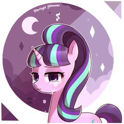 Size: 1000x1000 | Tagged: dead source, safe, artist:9seconds, starlight glimmer, pony, unicorn, g4, crescent moon, crying, female, moon, s5 starlight, sad, sad face, sadlight glimmer, solo, teary eyes, woobie