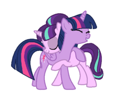 Size: 537x422 | Tagged: safe, artist:lyrica-clef, starlight glimmer, twilight sparkle, alicorn, pony, g4, the cutie re-mark, eyes closed, female, grin, hug, mare, simple background, smiling, transparent background, twilight sparkle (alicorn)