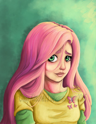 Size: 1024x1325 | Tagged: safe, artist:cissy-kitsune23, fluttershy, human, g4, clothes, female, humanized, shirt, smiling, solo, watermark