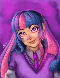 Size: 2550x3300 | Tagged: safe, artist:cissy-kitsune23, twilight sparkle, human, g4, clothes, female, high res, humanized, necktie, shirt, smiling, solo, watermark