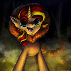 Size: 994x1000 | Tagged: safe, artist:aschenstern, sunset shimmer, big cat, lion, pony, unicorn, equestria girls, scare master, clothes, costume, costume swap, cute, fangs, female, nightmare night, nightmare night costume, open mouth, roar, shimmerbetes, solo