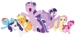 Size: 2598x1299 | Tagged: safe, artist:creationis, applejack, fluttershy, pinkie pie, rainbow dash, rarity, starlight glimmer, twilight sparkle, alicorn, pony, g4, the cutie re-mark, female, friends are always there for you, mane six, mare, simple background, transparent background, twilight sparkle (alicorn), vector