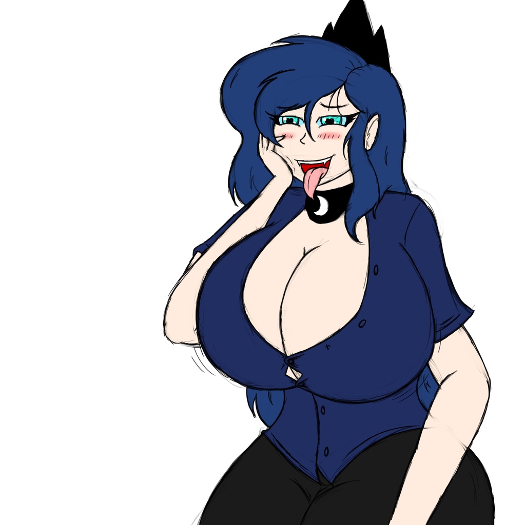 artist:allengutairhero, princess luna, human, g4, big breasts, blushing, br...