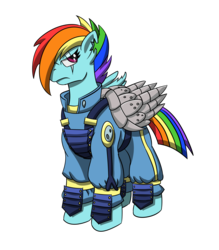 Size: 2100x2400 | Tagged: safe, artist:geminishadows, rainbow dash, g4, the cutie re-mark, alternate timeline, amputee, apocalypse dash, artificial wings, augmented, clothes, crystal war timeline, female, high res, mechanical wing, prosthetic limb, prosthetic wing, prosthetics, scar, simple background, solo, torn ear, transparent background, uniform, wings