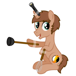 Size: 1200x1200 | Tagged: safe, artist:peternators, oc, oc only, oc:heroic armour, pony, unicorn, clothes, costume, dalek, doctor who, flashlight (object), male, plunger, simple background, solo, whisk