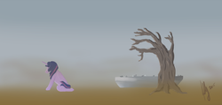 Size: 1124x536 | Tagged: safe, artist:sheanar, twilight sparkle, alicorn, pony, g4, my little pony: friendship is magic, the cutie re-mark, alternate timeline, ashlands timeline, barren, cutie map, desert, female, implied genocide, lonely, mare, painting, post-apocalyptic, sand, tree, twilight sparkle (alicorn), wasteland