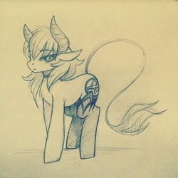 Size: 1080x1080 | Tagged: safe, artist:foxinshadow, oc, oc only, oc:vienna, demon, demon pony, solo, traditional art