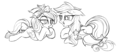 Size: 1280x544 | Tagged: safe, artist:pepooni, oc, oc only, bat pony, pony, monochrome, sketch, smiling